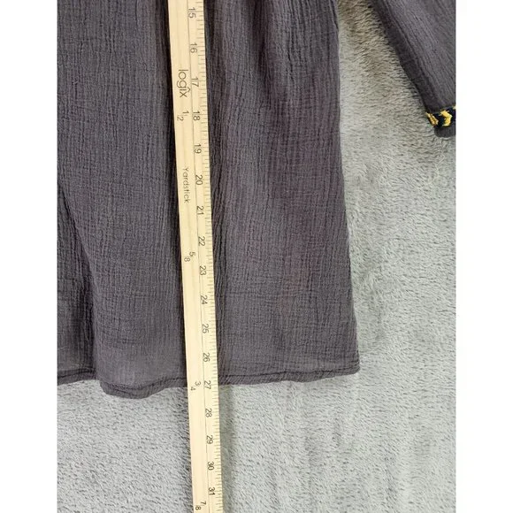 Urban Mangoz Shirt Womens Small Gray Embroidered Beaded Boho Hippie Gypsy Top - Picture 5 of 10